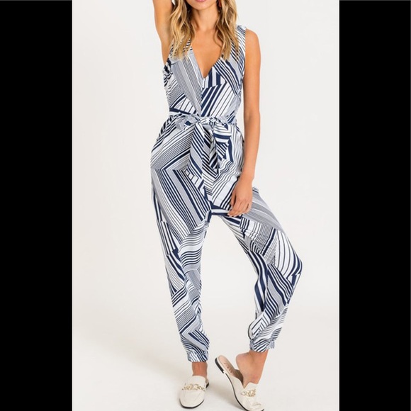 Geometric Jumpsuit in Navy & White - Picture 1 of 4